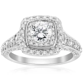 1 1/2ct Double Halo Cushion Vintage Diamond Engagement Ring 14K White Gold