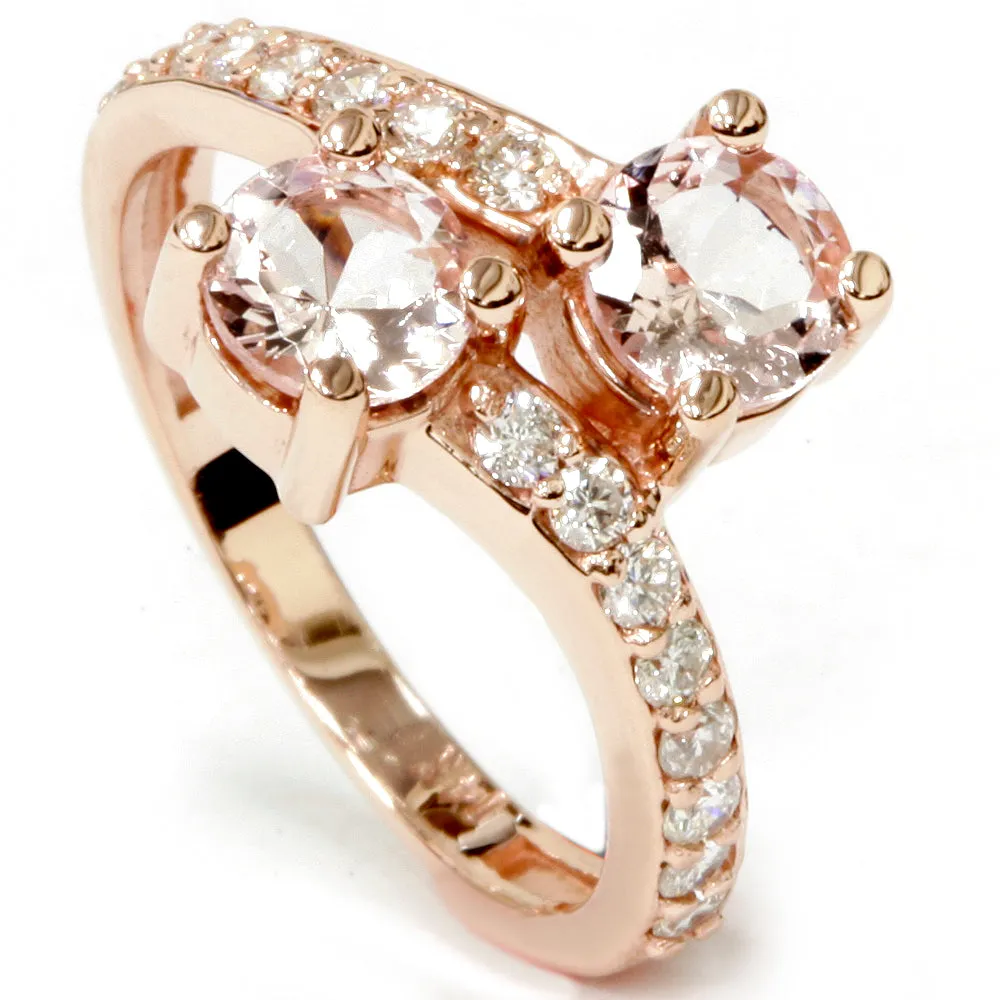 1 1/2ct Morganite & Diamond 2-Stone Forever Us Engagement Ring 14k Rose Gold