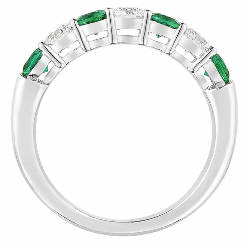 1 1/2Ct TW Round Diamond & Created Emerald Wedding Anniversary Ring in 14k Gold