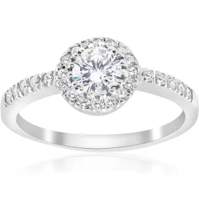 1 1/3ct Diamond Halo Engagement Ring 14k White Gold