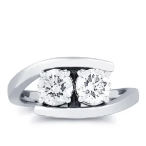 1 1/4ct Diamond Two Stone Forever Us Engagement Solitaire Ring 14k White Gold