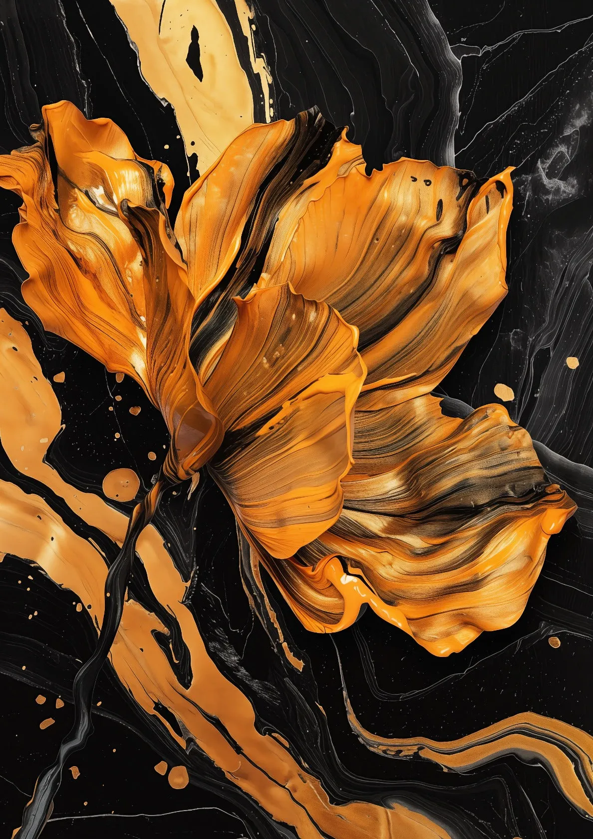 Abstract flower in orange and black