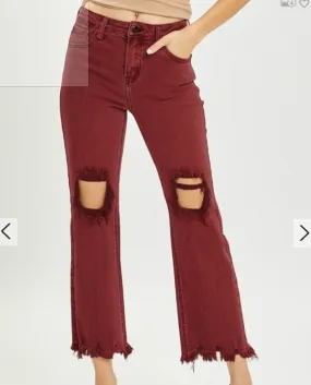 Addie Wine Risen Crop Jean