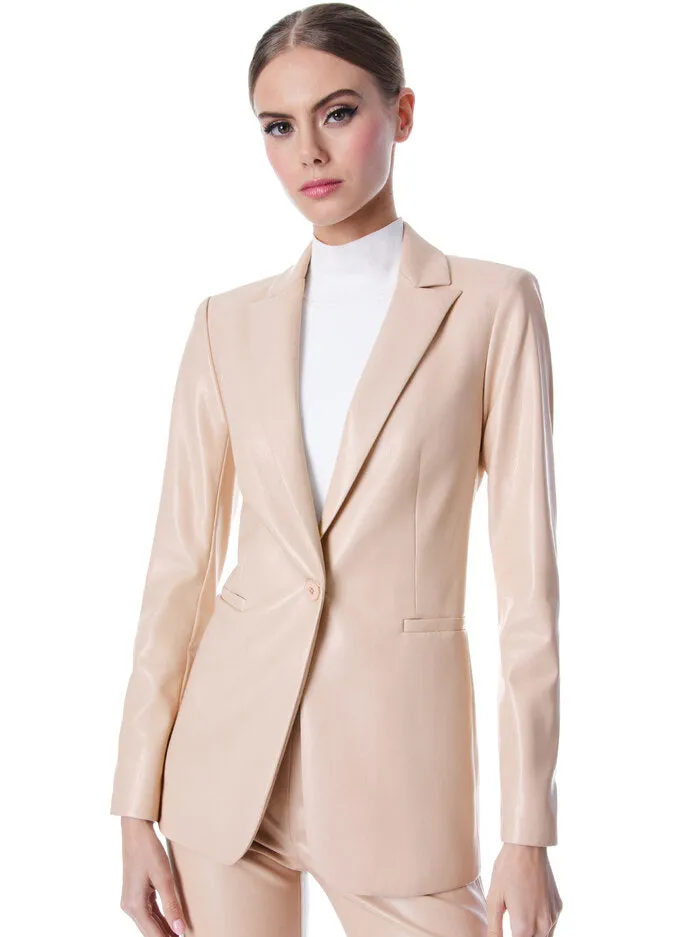 Alice   Olivia - Breann Vegan Leather Fitted Blazer - Almond