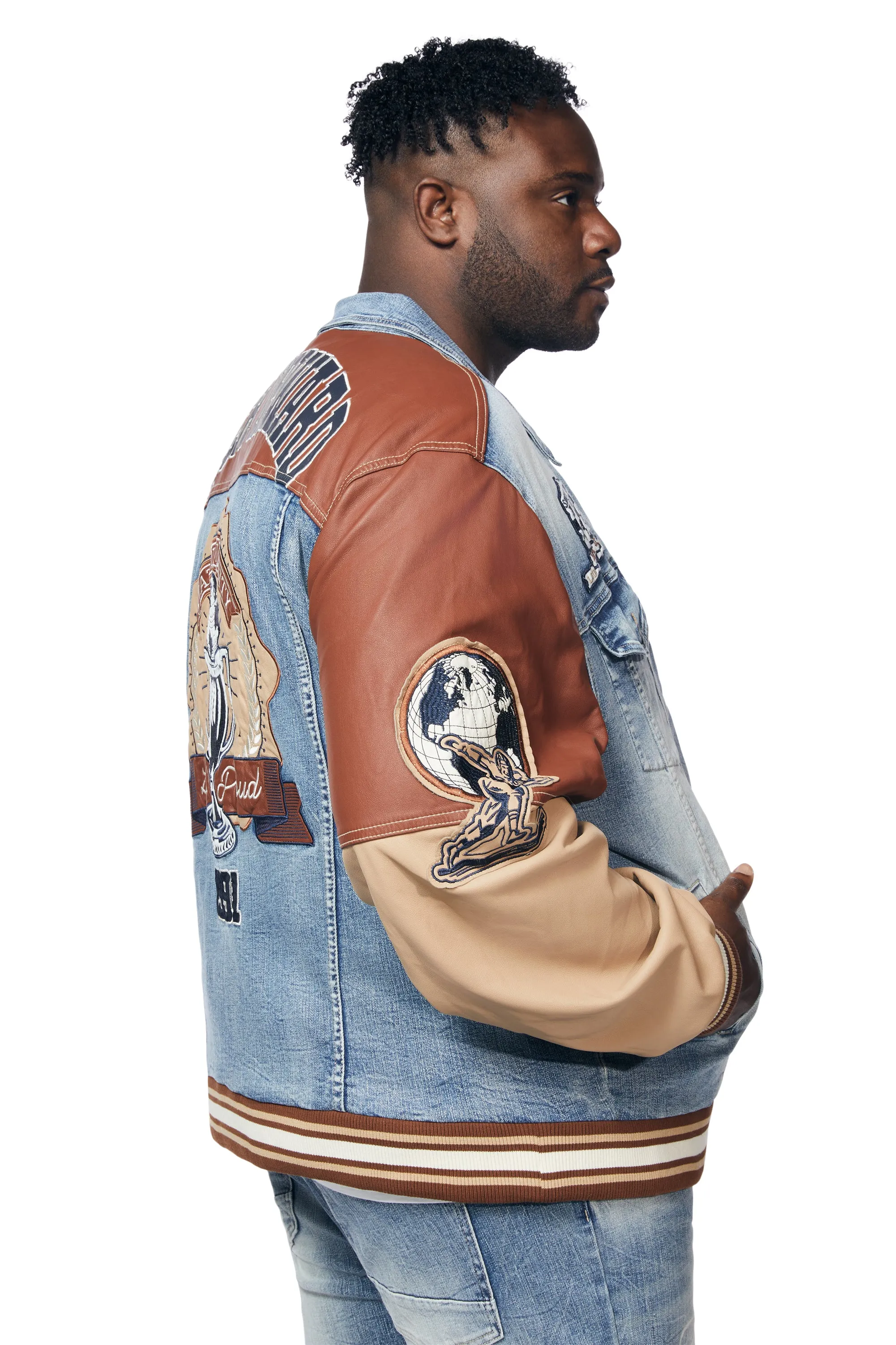 Big and Tall Jean Varsity Jacket - Canal Blue