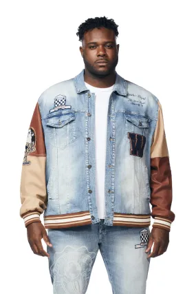 Big and Tall Jean Varsity Jacket - Canal Blue