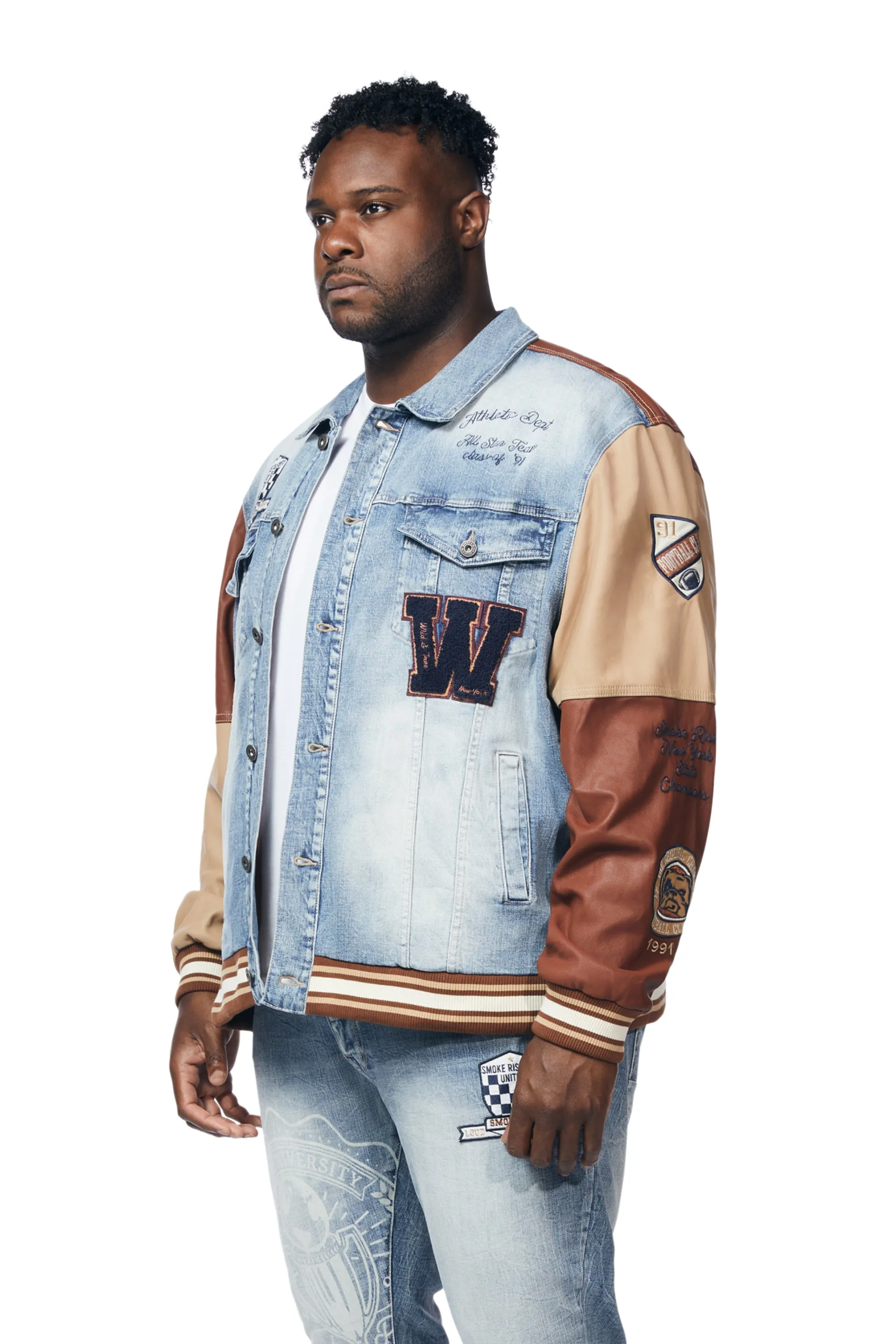 Big and Tall Jean Varsity Jacket - Canal Blue