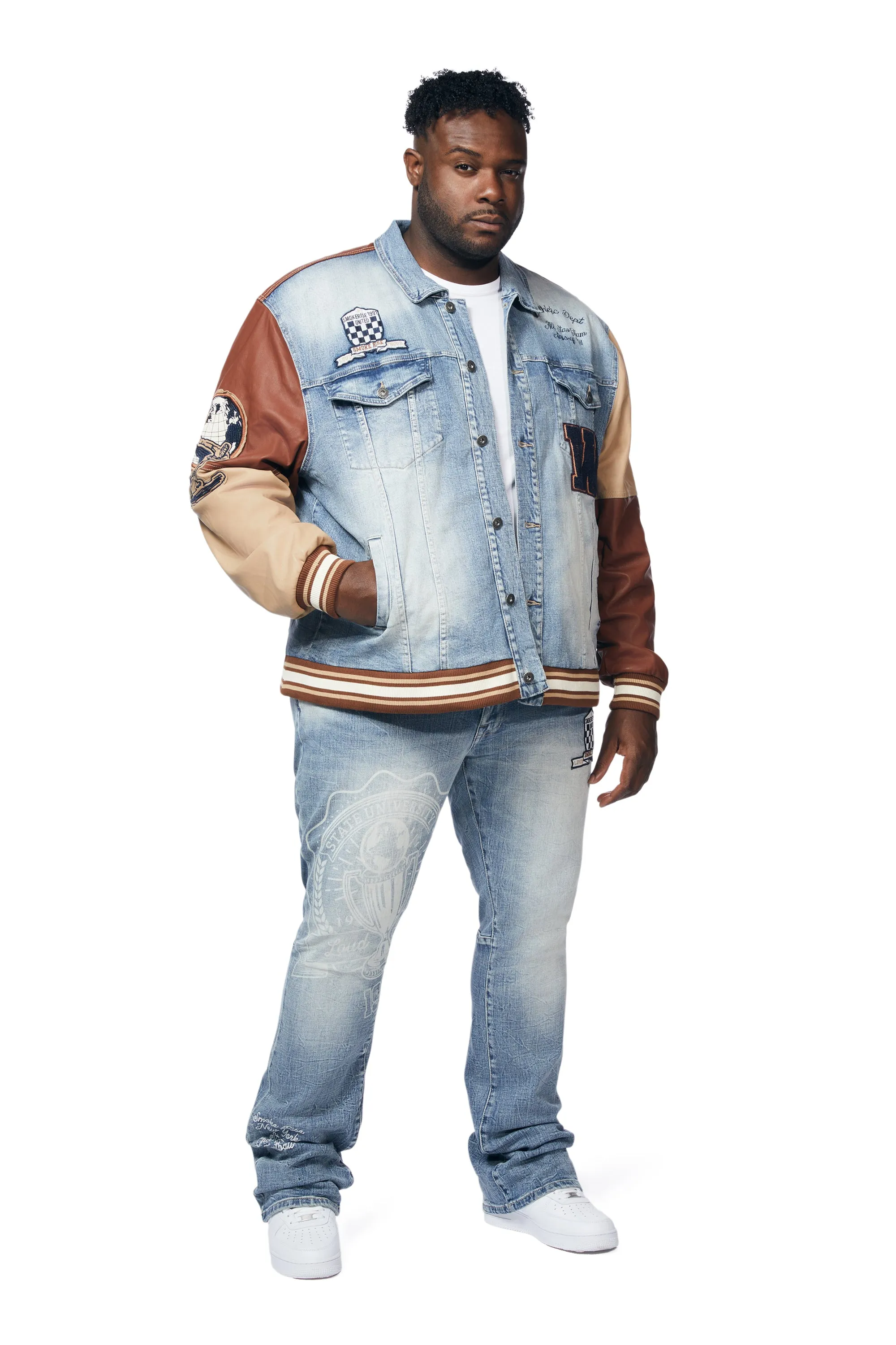 Big and Tall Jean Varsity Jacket - Canal Blue