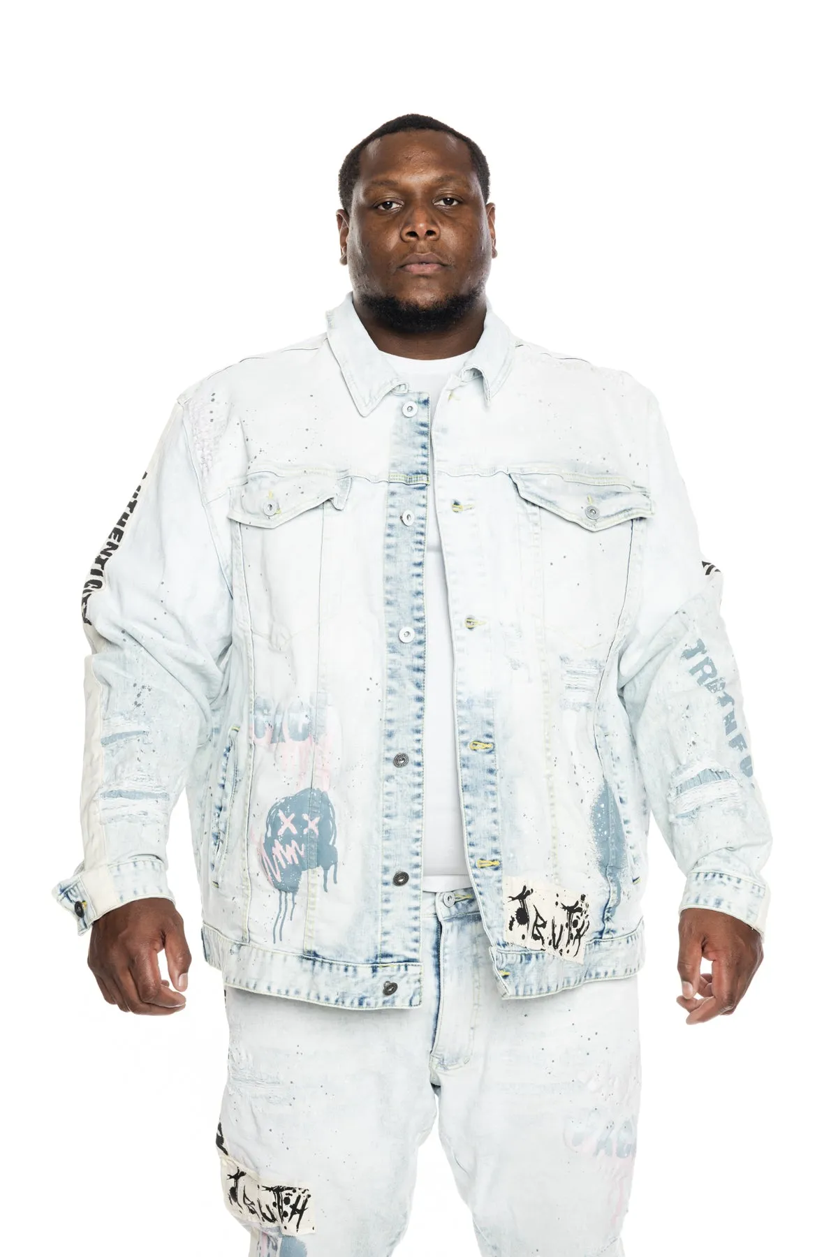 Big and Tall Overspray Fashion Jean Jacket - Opaque Blue