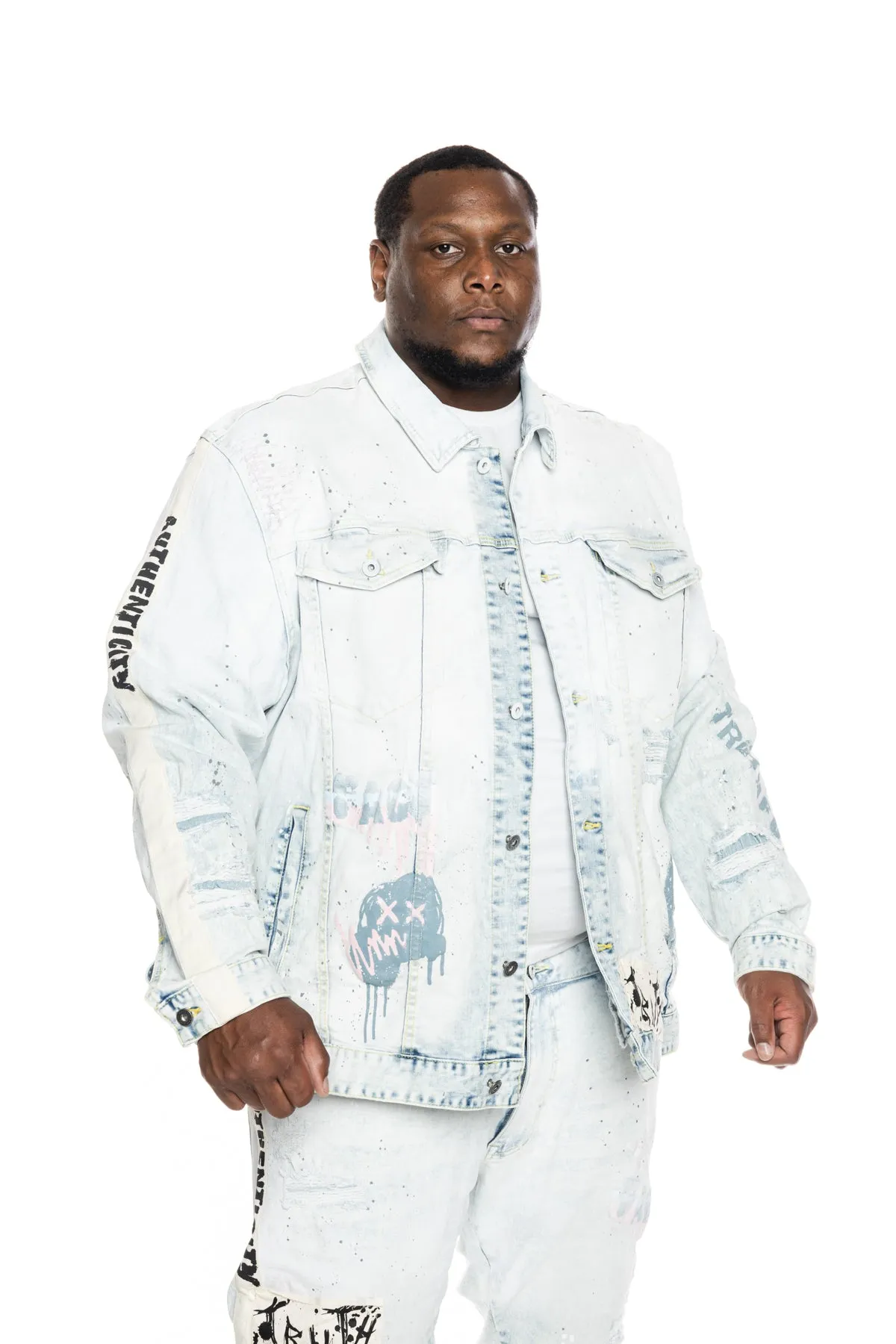 Big and Tall Overspray Fashion Jean Jacket - Opaque Blue