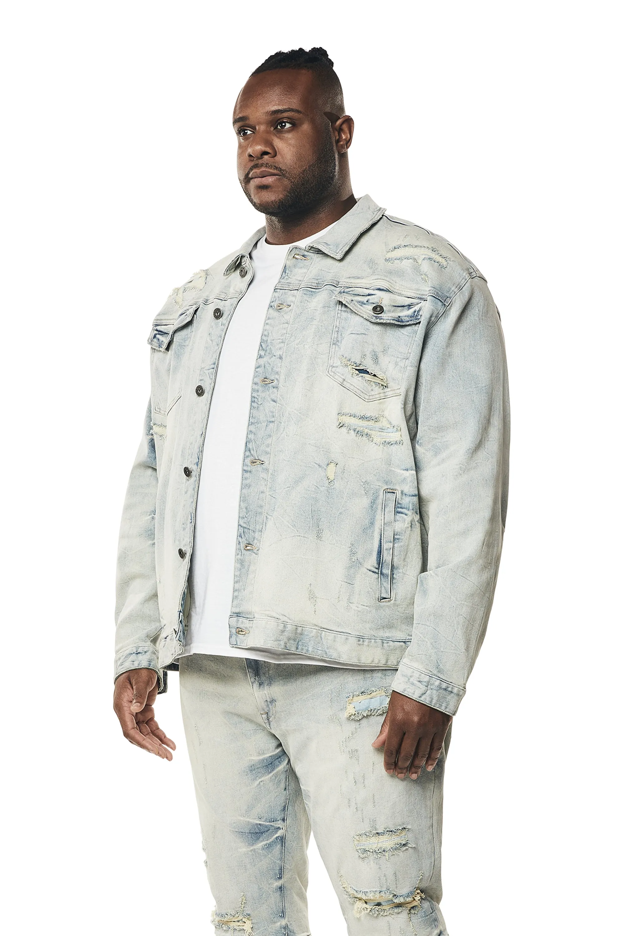 Big and Tall - Wave Effect Jean Jacket - Leo Blue