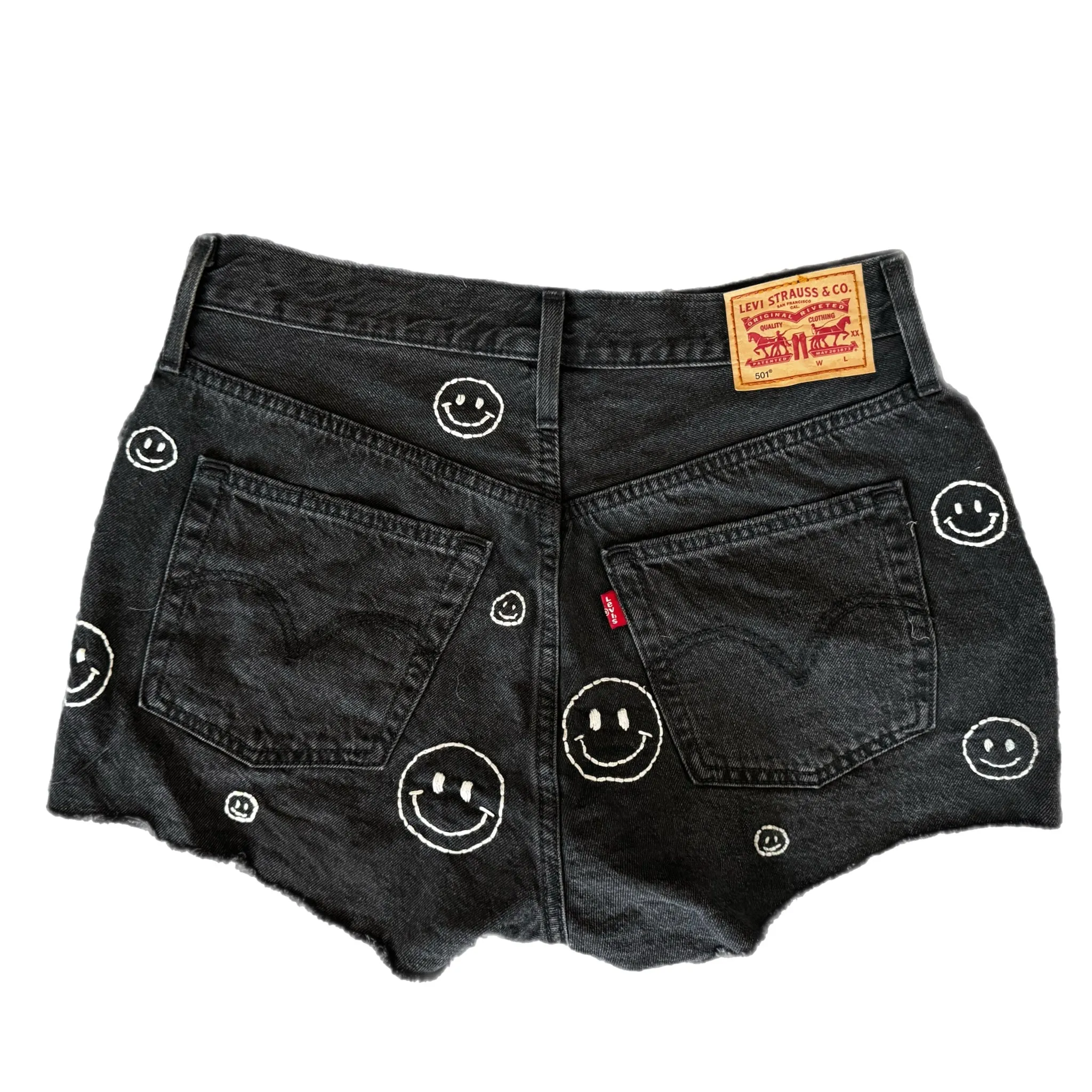 Black Denim Hand Embroidered Shorts Levi’s 501