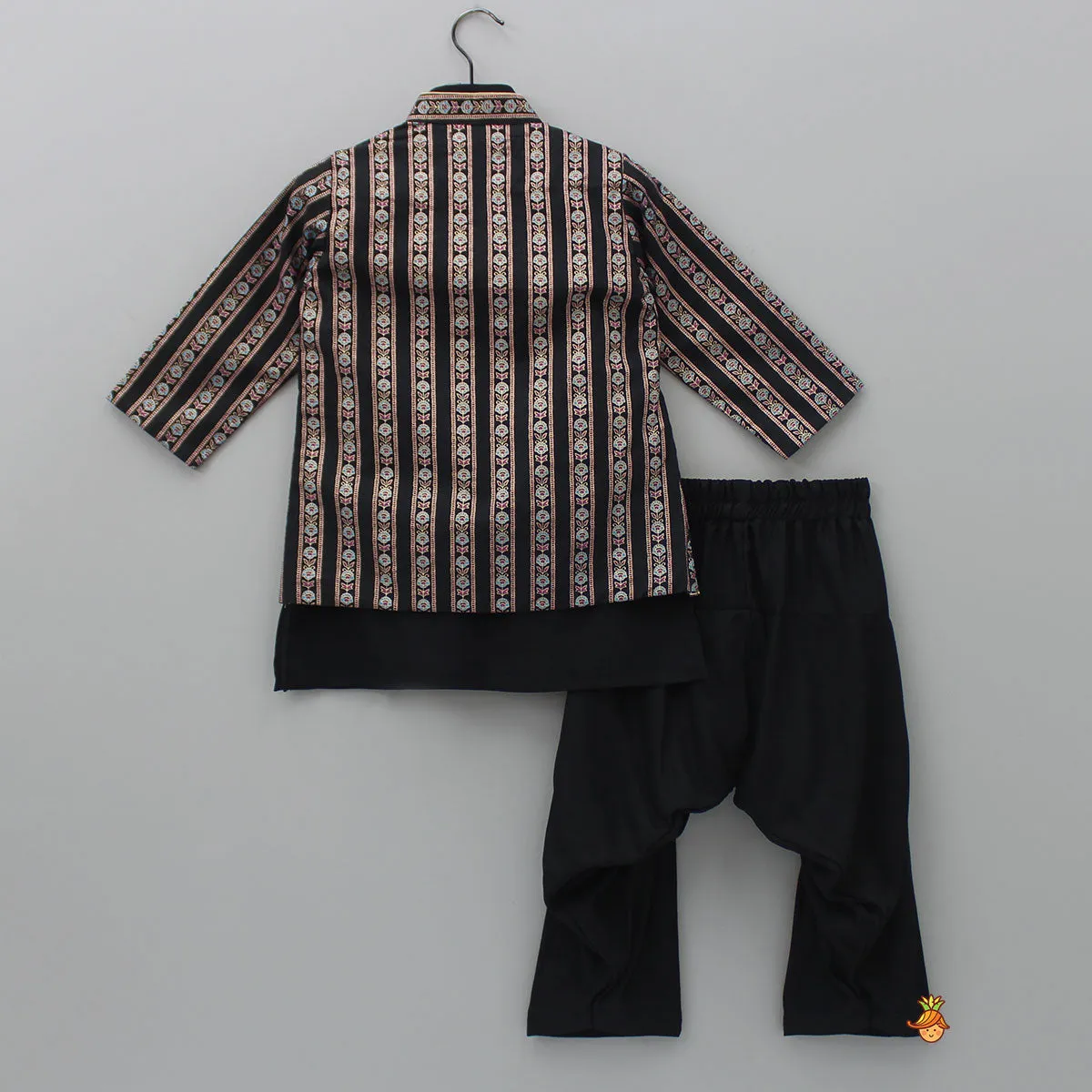 Black Kurta With Printed Open Jacket And Salwar