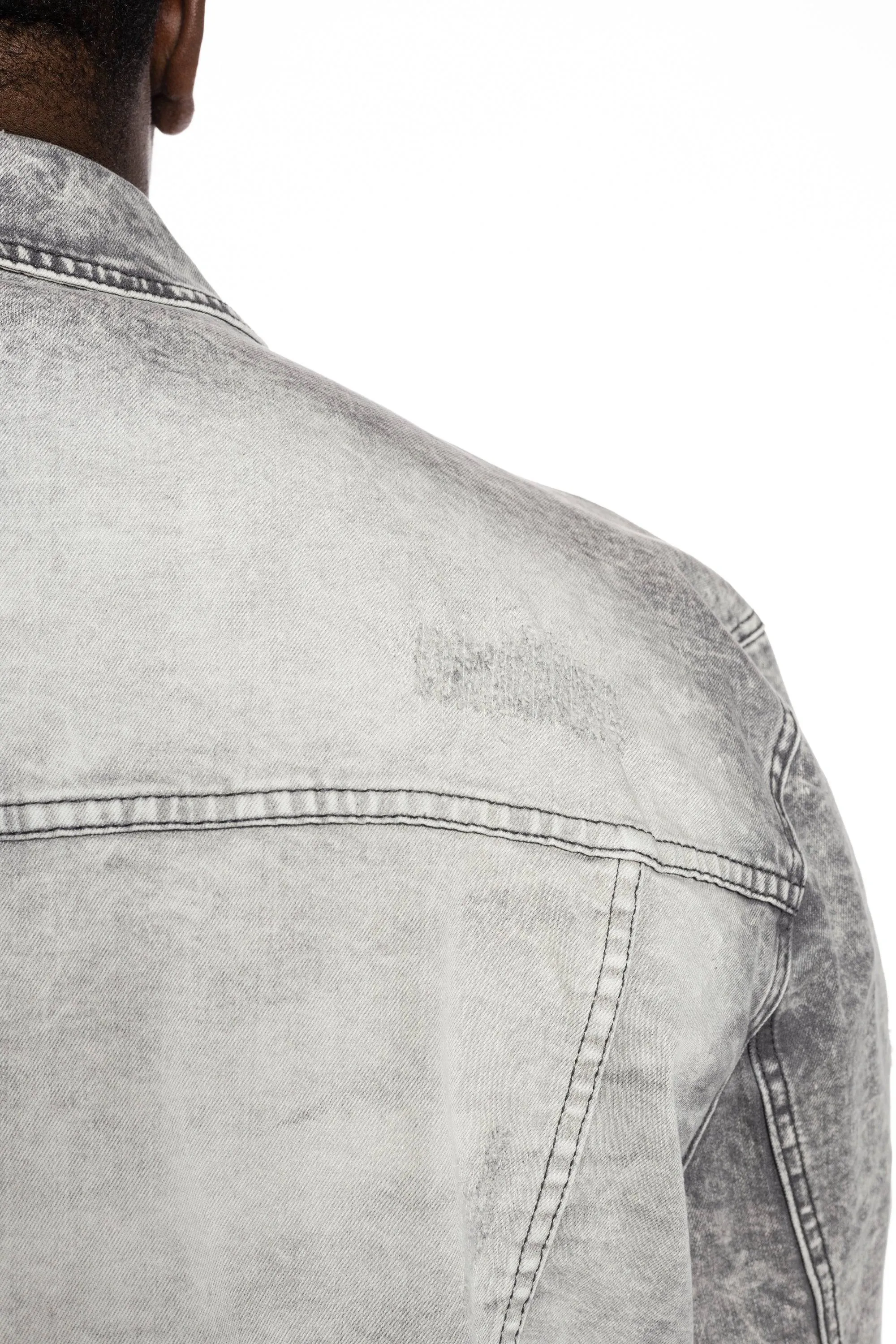 Bleached Detail Semi Basic Jean Jacket - Frost Grey