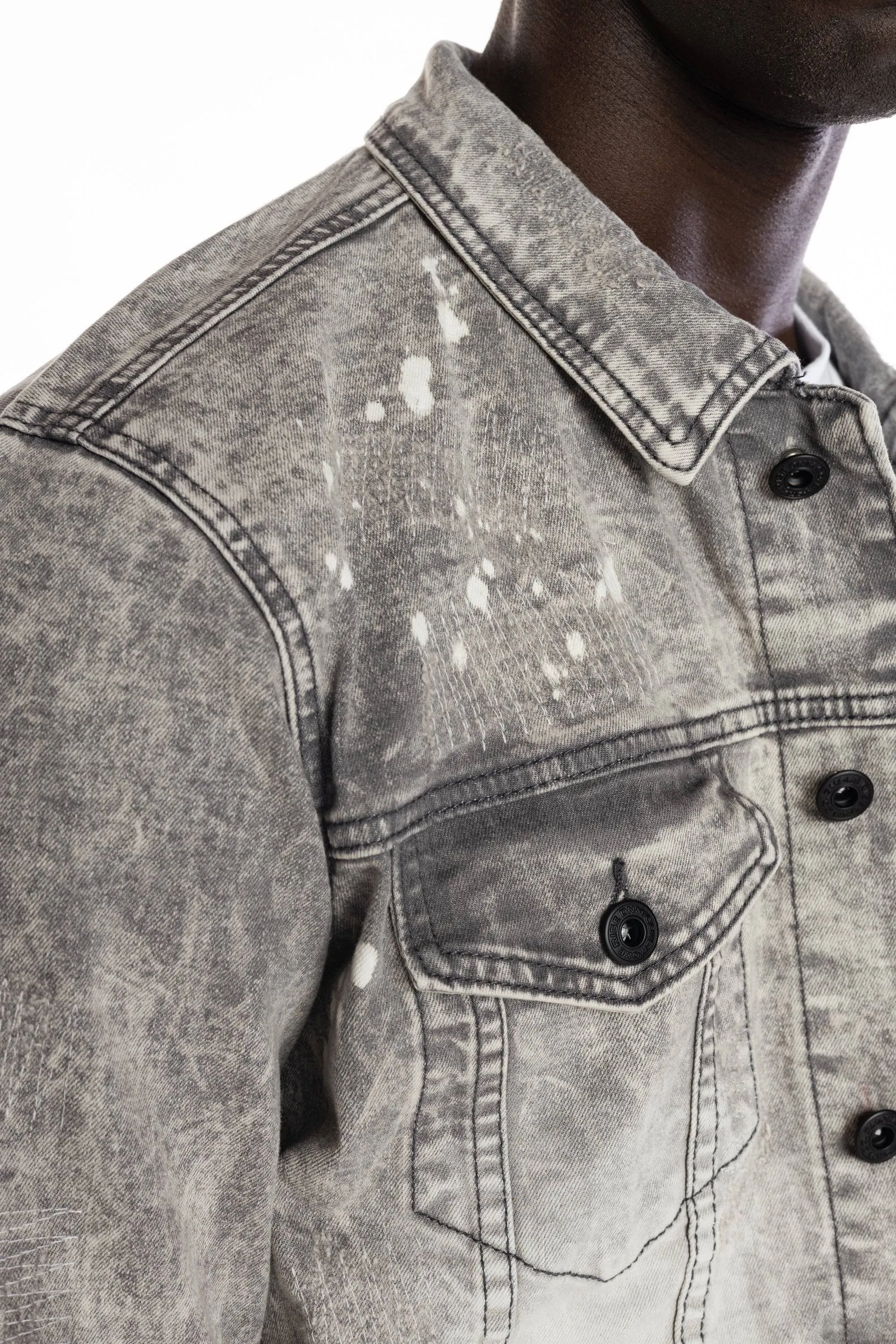 Bleached Detail Semi Basic Jean Jacket - Frost Grey