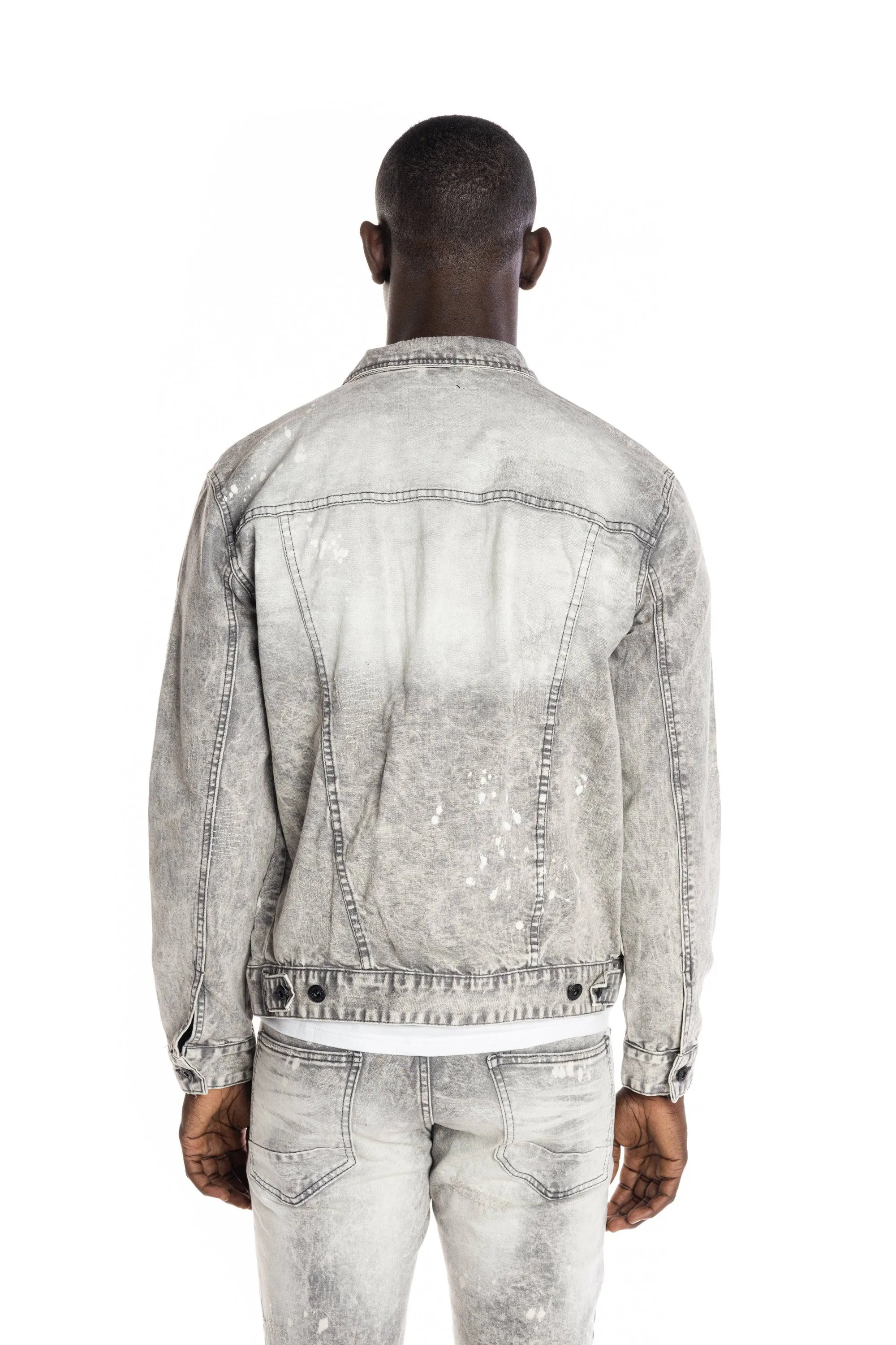 Bleached Detail Semi Basic Jean Jacket - Frost Grey