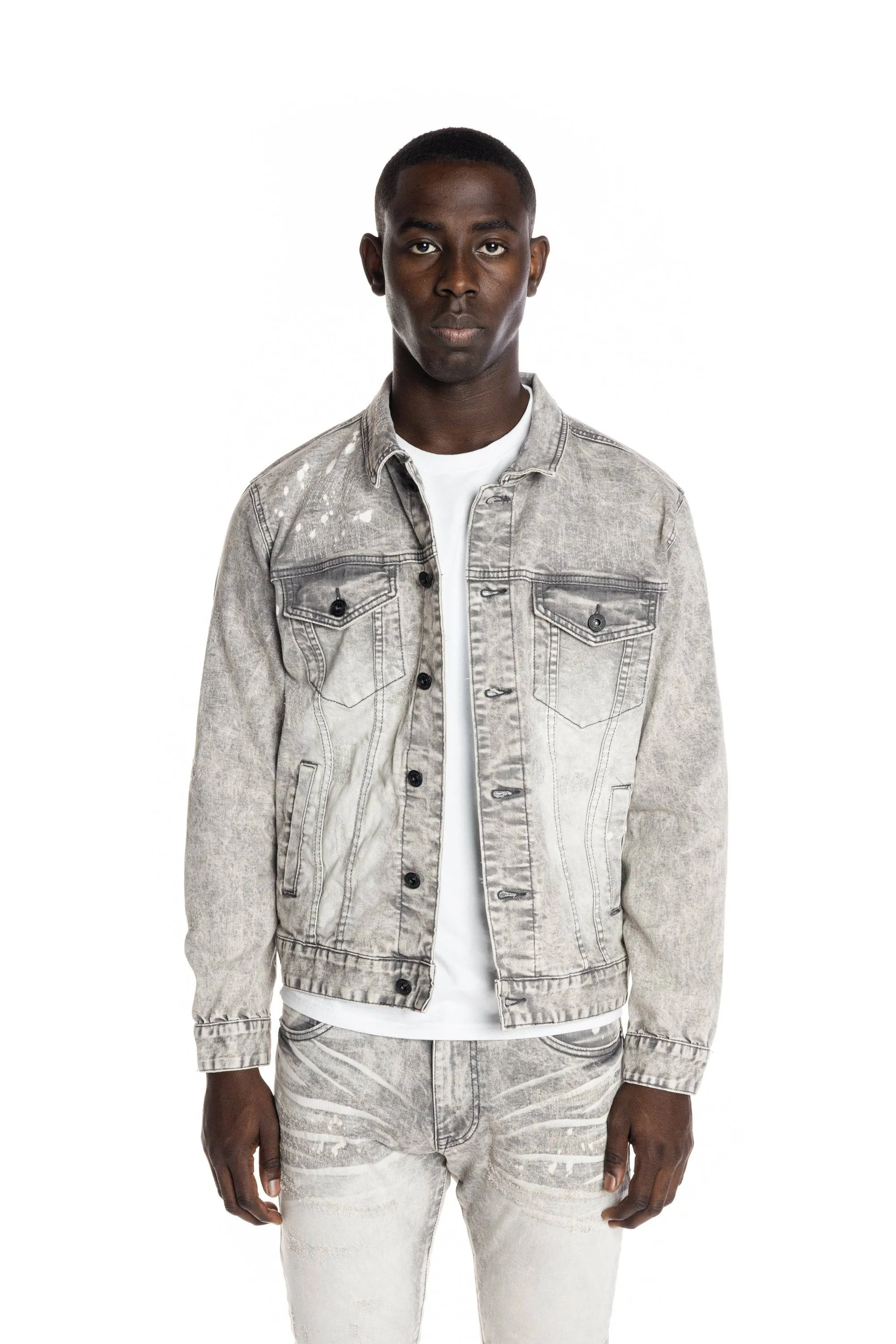 Bleached Detail Semi Basic Jean Jacket - Frost Grey