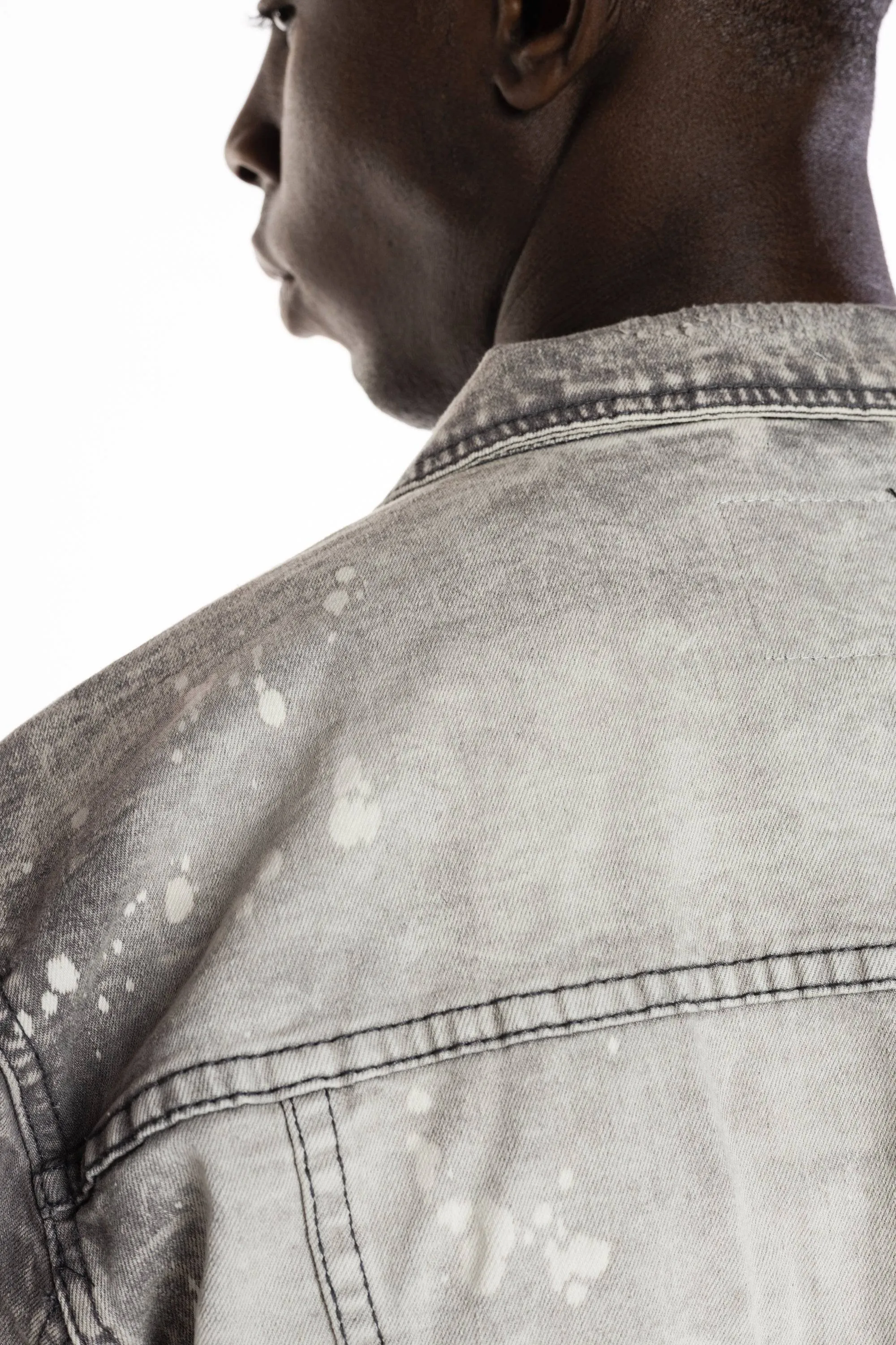 Bleached Detail Semi Basic Jean Jacket - Frost Grey