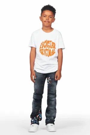 Boys Burrow White T-Shirt/Stacked Flare Jean Set