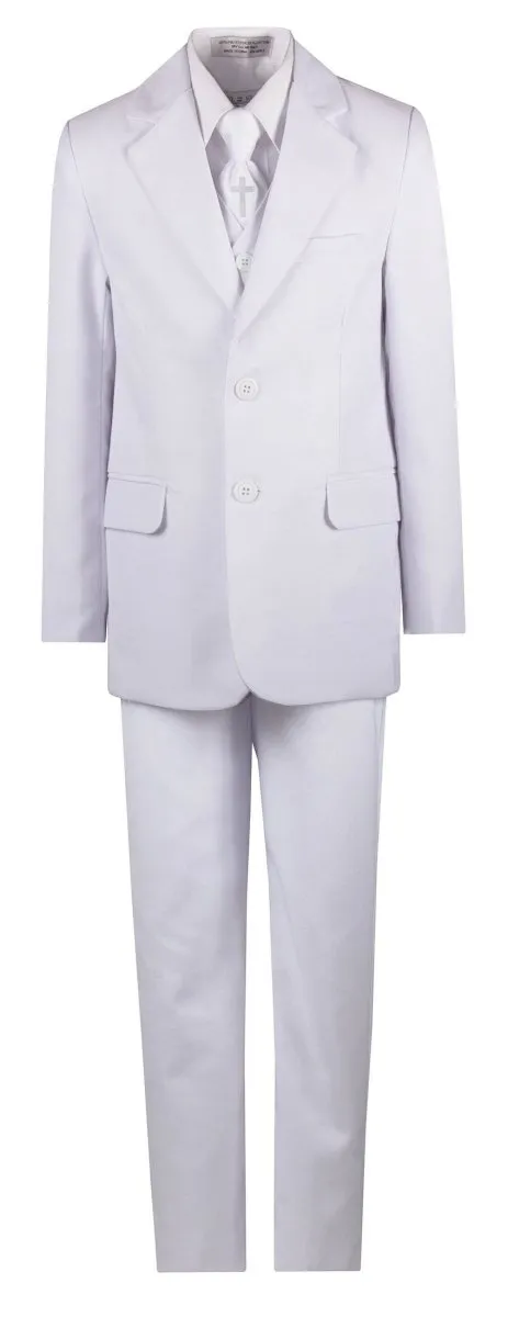 Boys Slim Fit Communion Suit with Religious Cross Neck Tie