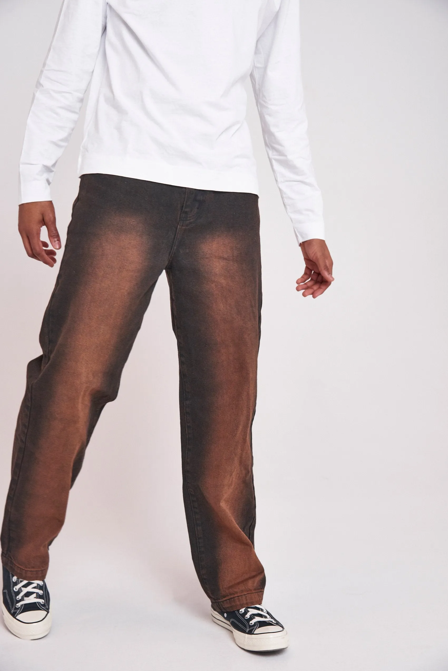 Brown Denim Jean With Faded Wash