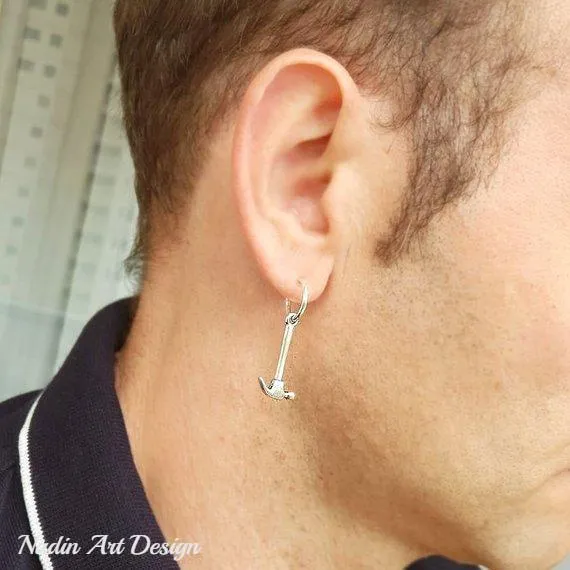 Dangle Earring For Men - hammer charm earring - Mens Style