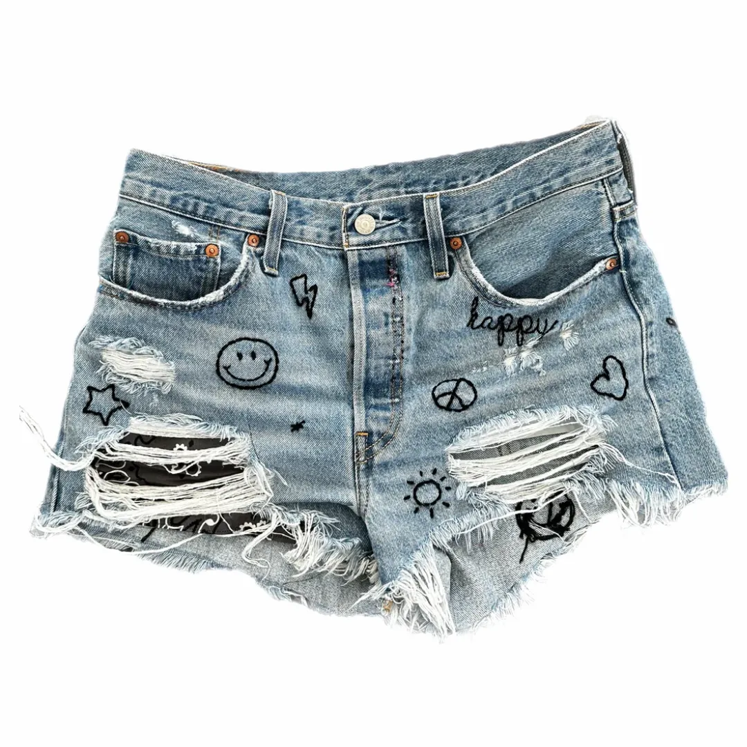 Denim Hand Embroidered Shorts 501 Levis