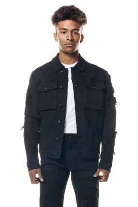 Distressed Rip & Repair Jean Jacket - Black