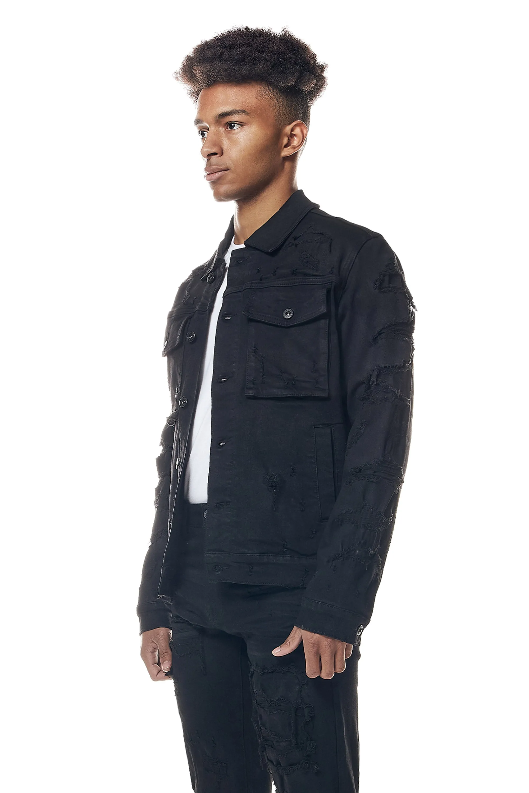 Distressed Rip & Repair Jean Jacket - Black