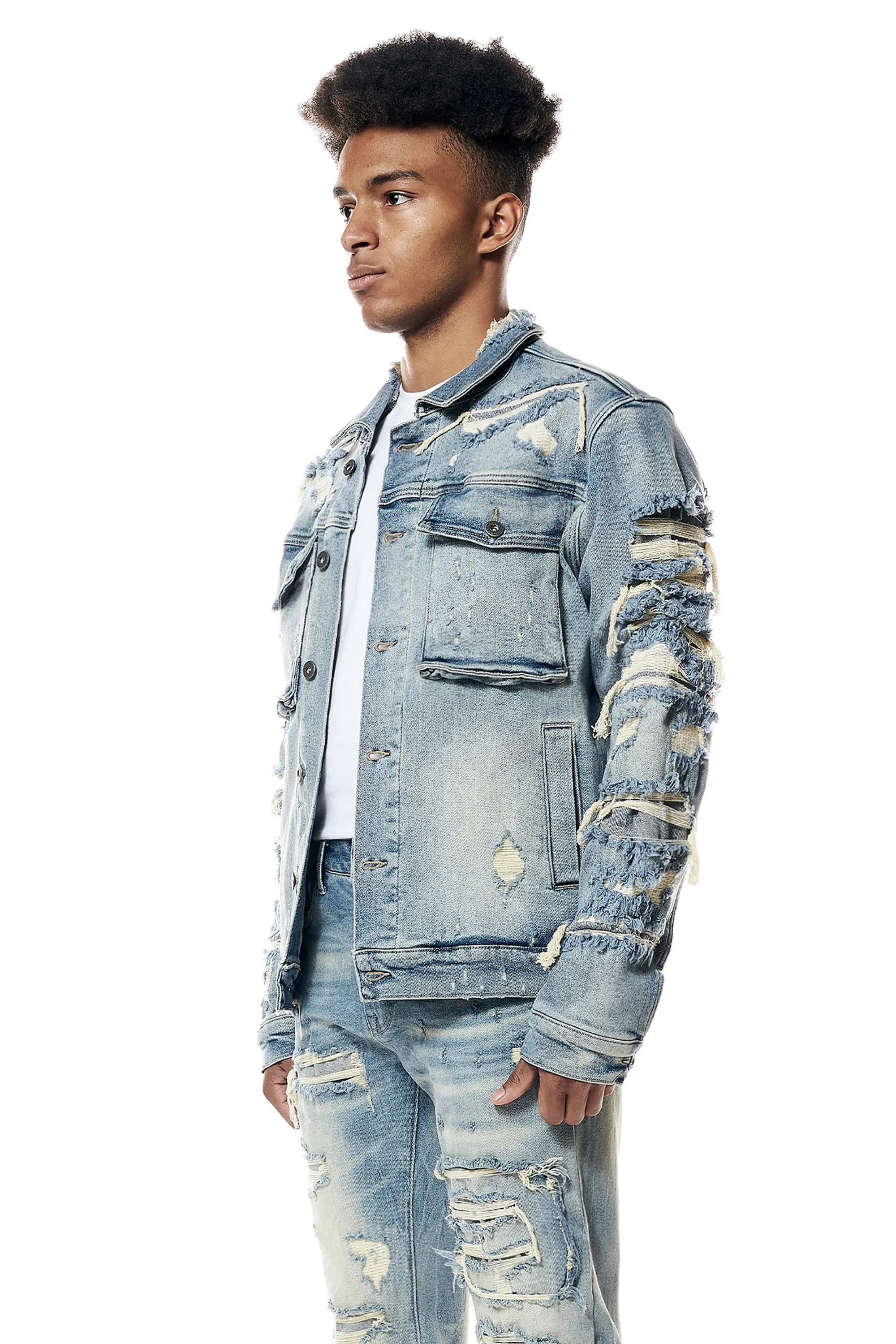 Distressed Rip & Repair Jean Jacket - Suffolk Blue