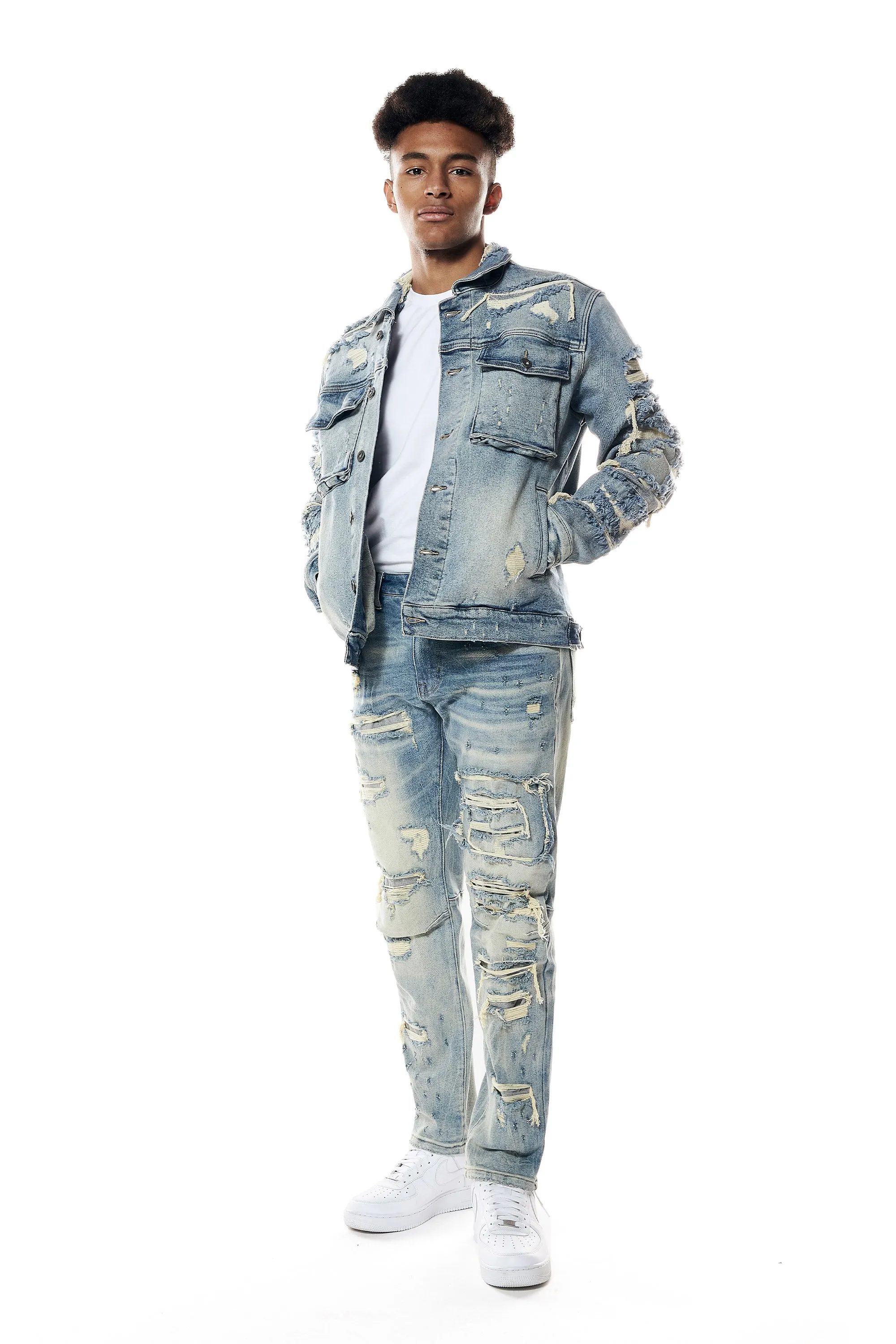 Distressed Rip & Repair Jean Jacket - Suffolk Blue