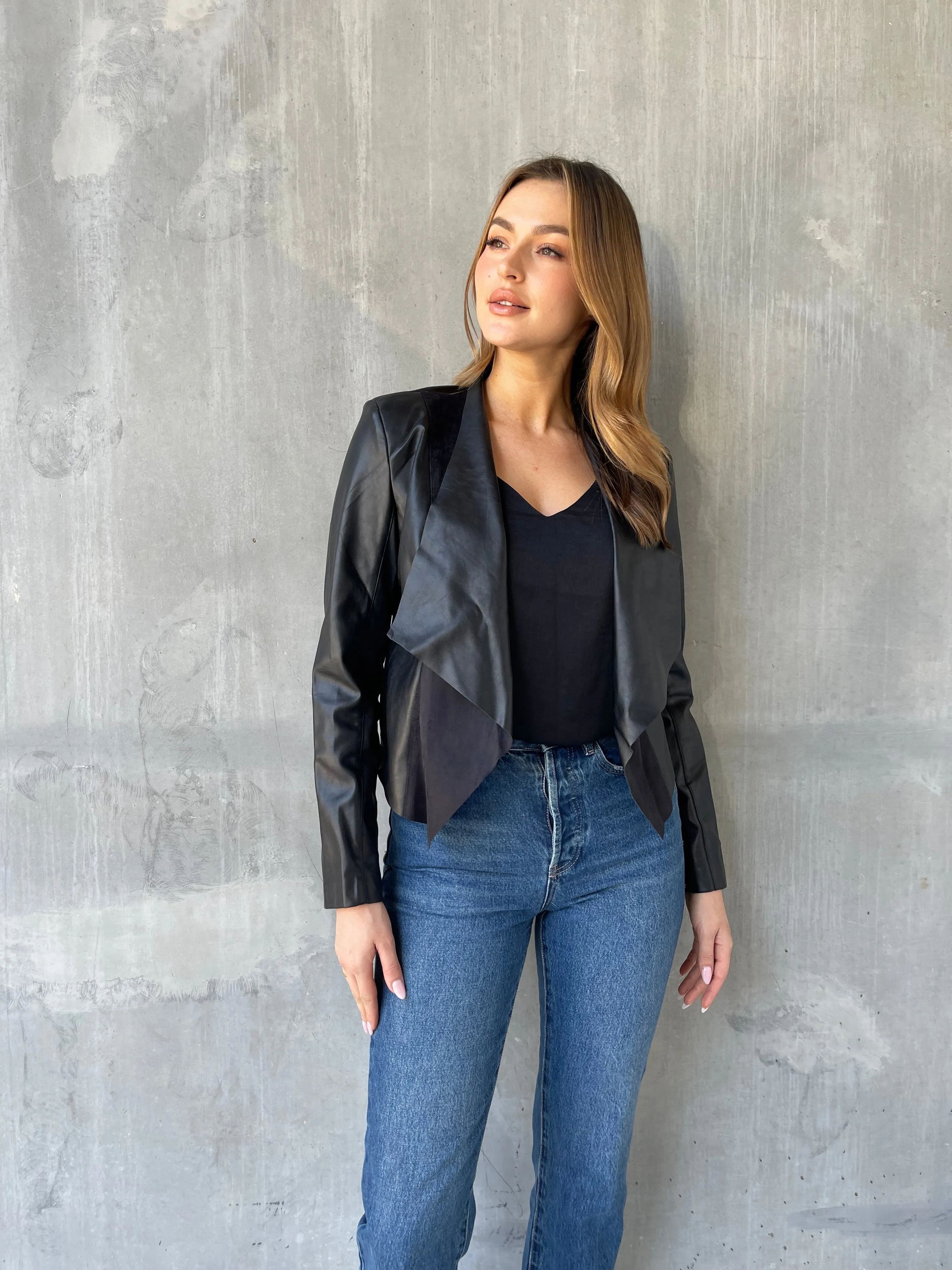 Dolly Faux Leather Black Blazer