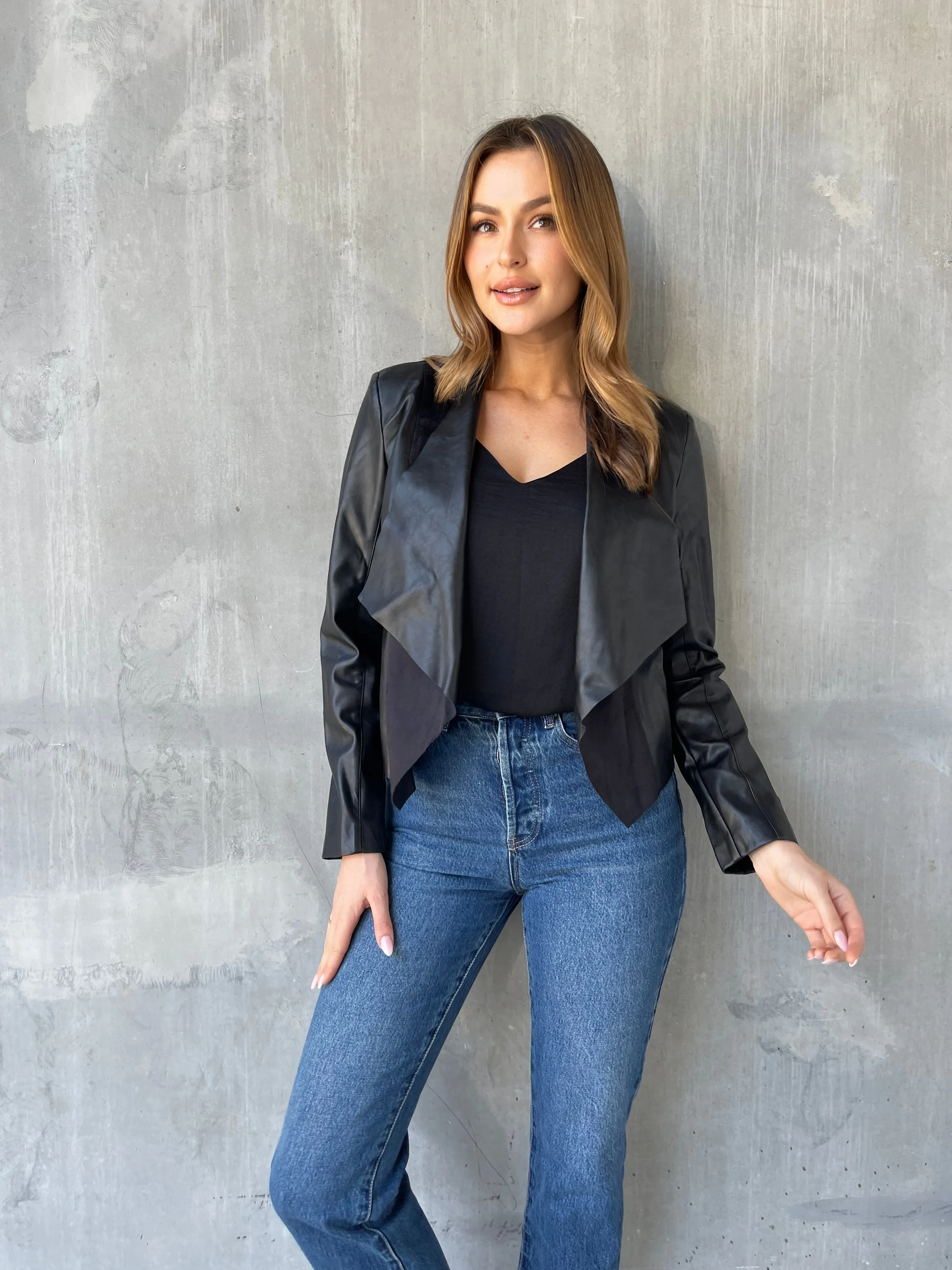 Dolly Faux Leather Black Blazer