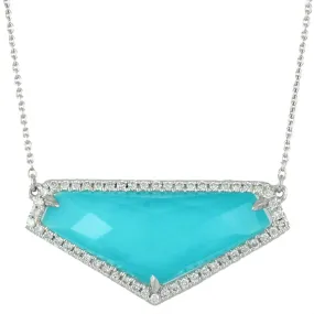 Doves St. Barth's Blue Triangle Turquoise & White Topaz Pendant Necklace with Diamonds