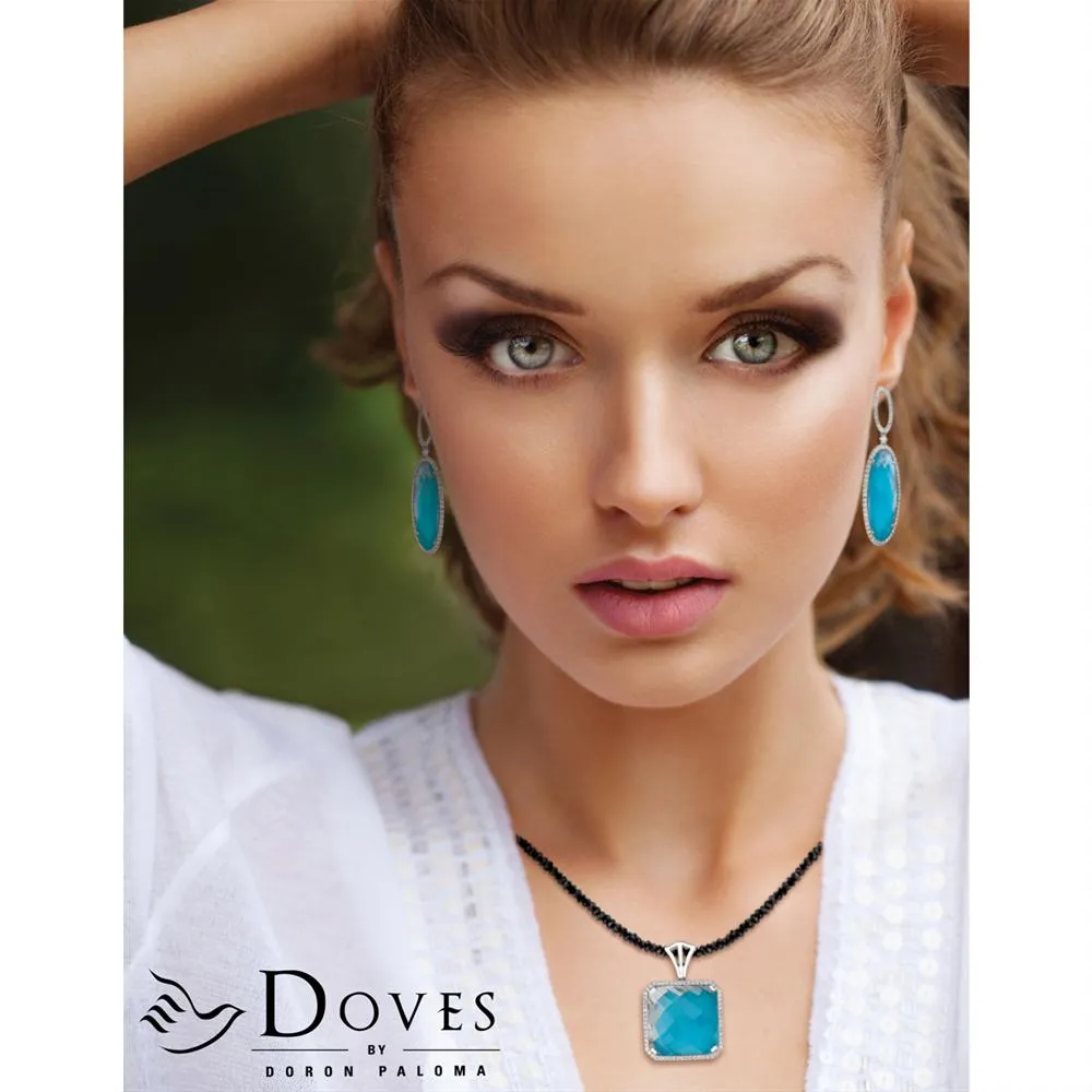 Doves St. Barth's Blue Triangle Turquoise & White Topaz Pendant Necklace with Diamonds