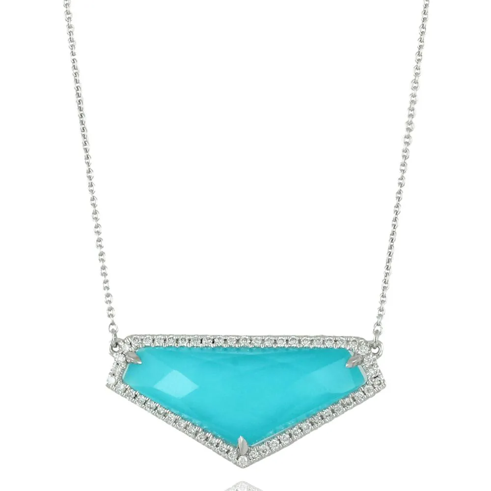 Doves St. Barth's Blue Triangle Turquoise & White Topaz Pendant Necklace with Diamonds