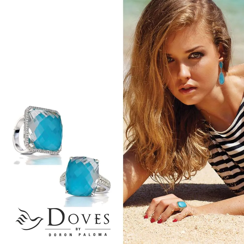 Doves St. Barths Blue Turquoise & Diamond Yellow Gold Square Ring