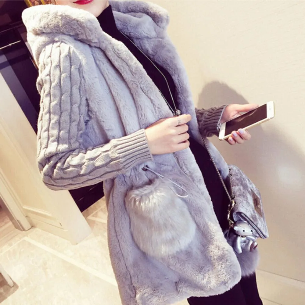 FAUX FUR JACKET WITH KNITTED SLEEVES