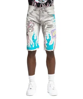 Flame Graphic Jean Shorts