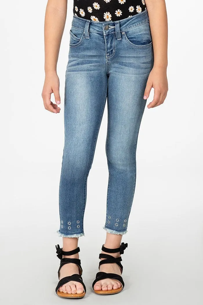 Girls Frayed Grommet Denim Ankle Jeans