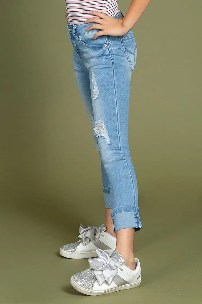 Girls WannaBettaFit Wide Cuff Denim Skinny Jeans