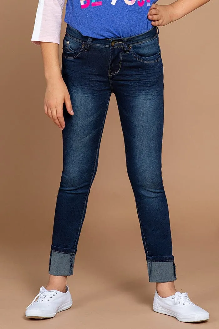 Girls WannaBettaFit Wide Cuff Skinny Jeans