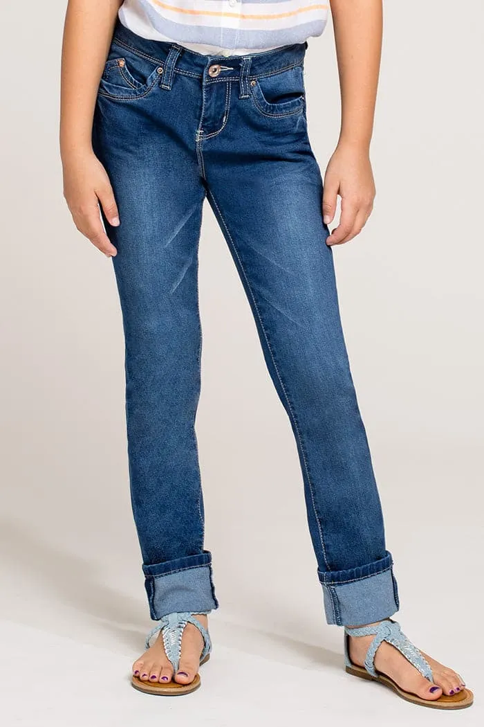 Girls WannaBettaFit Wide Cuff Skinny Jeans