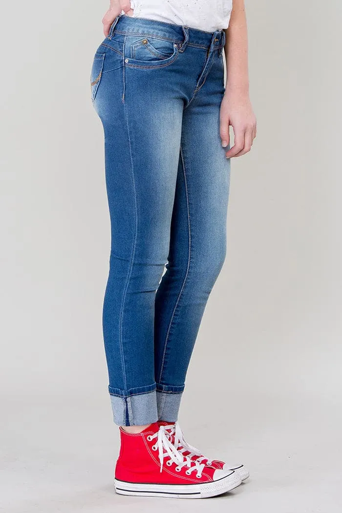 Girls WannaBettaFit Wide Cuff Skinny Jeans