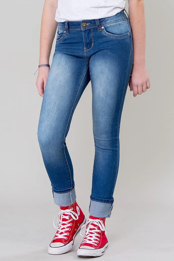 Girls WannaBettaFit Wide Cuff Skinny Jeans