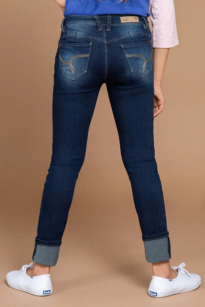 Girls WannaBettaFit Wide Cuff Skinny Jeans