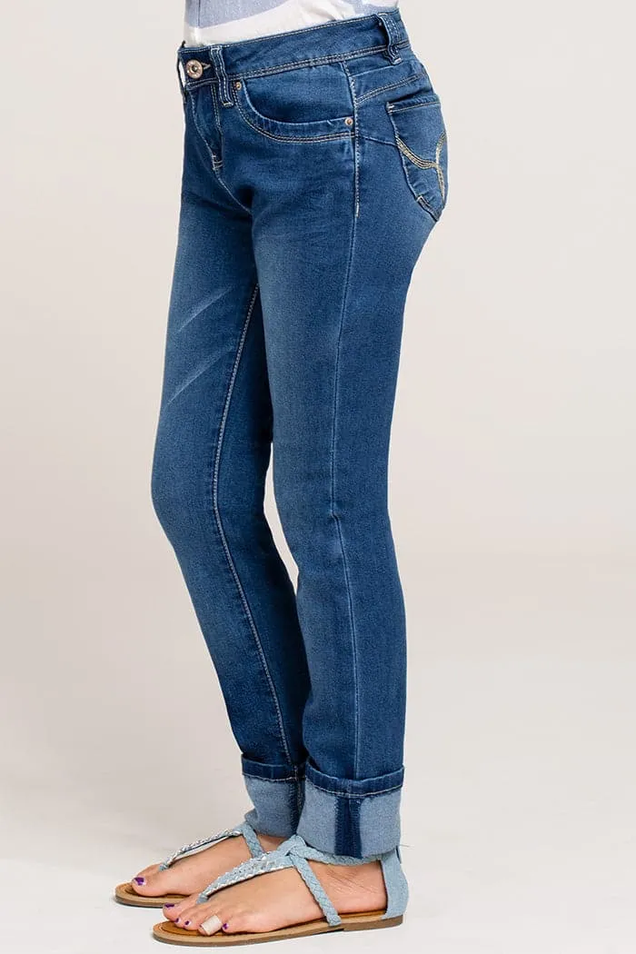 Girls WannaBettaFit Wide Cuff Skinny Jeans