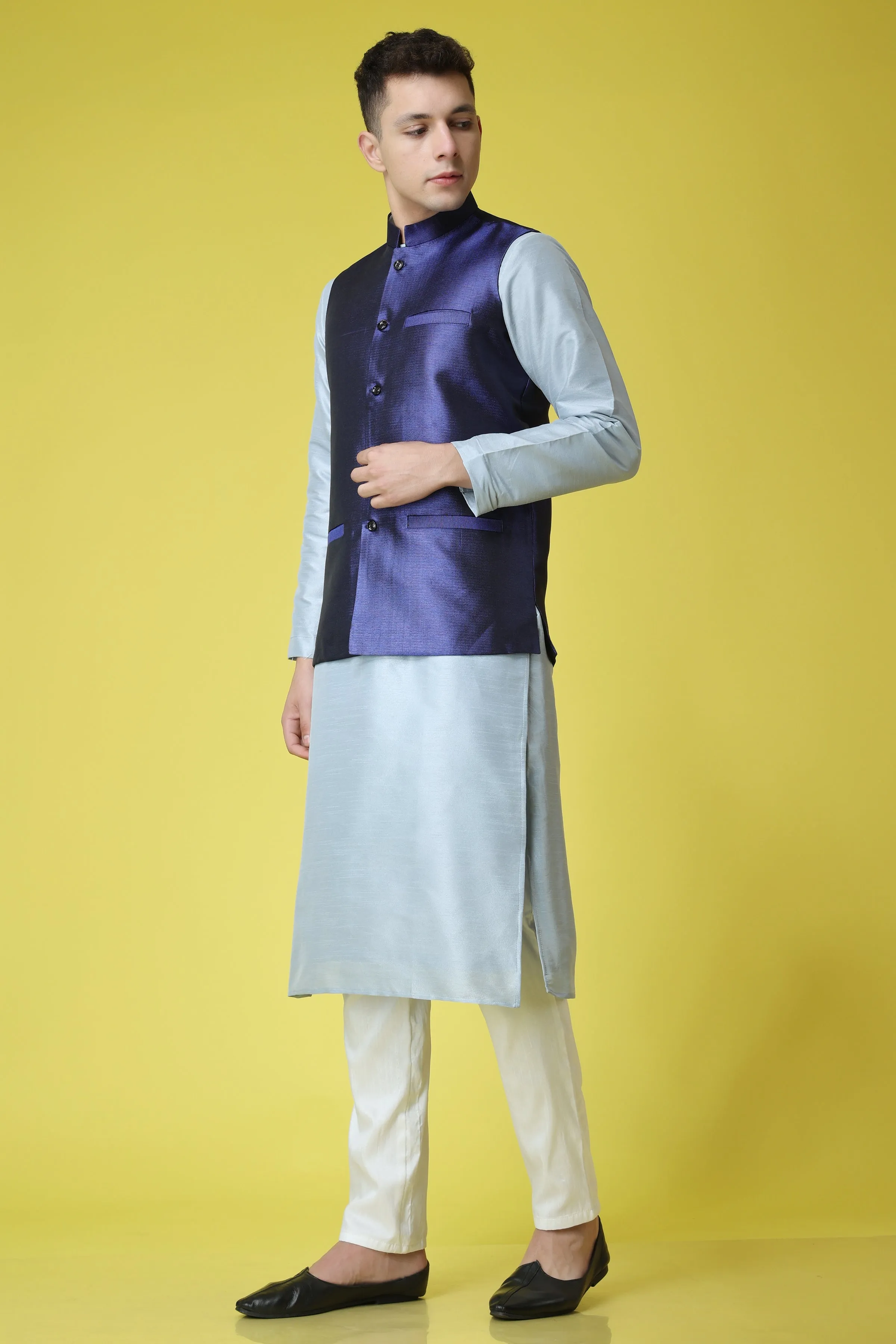 Glossy Blue Kurta Jacket Set