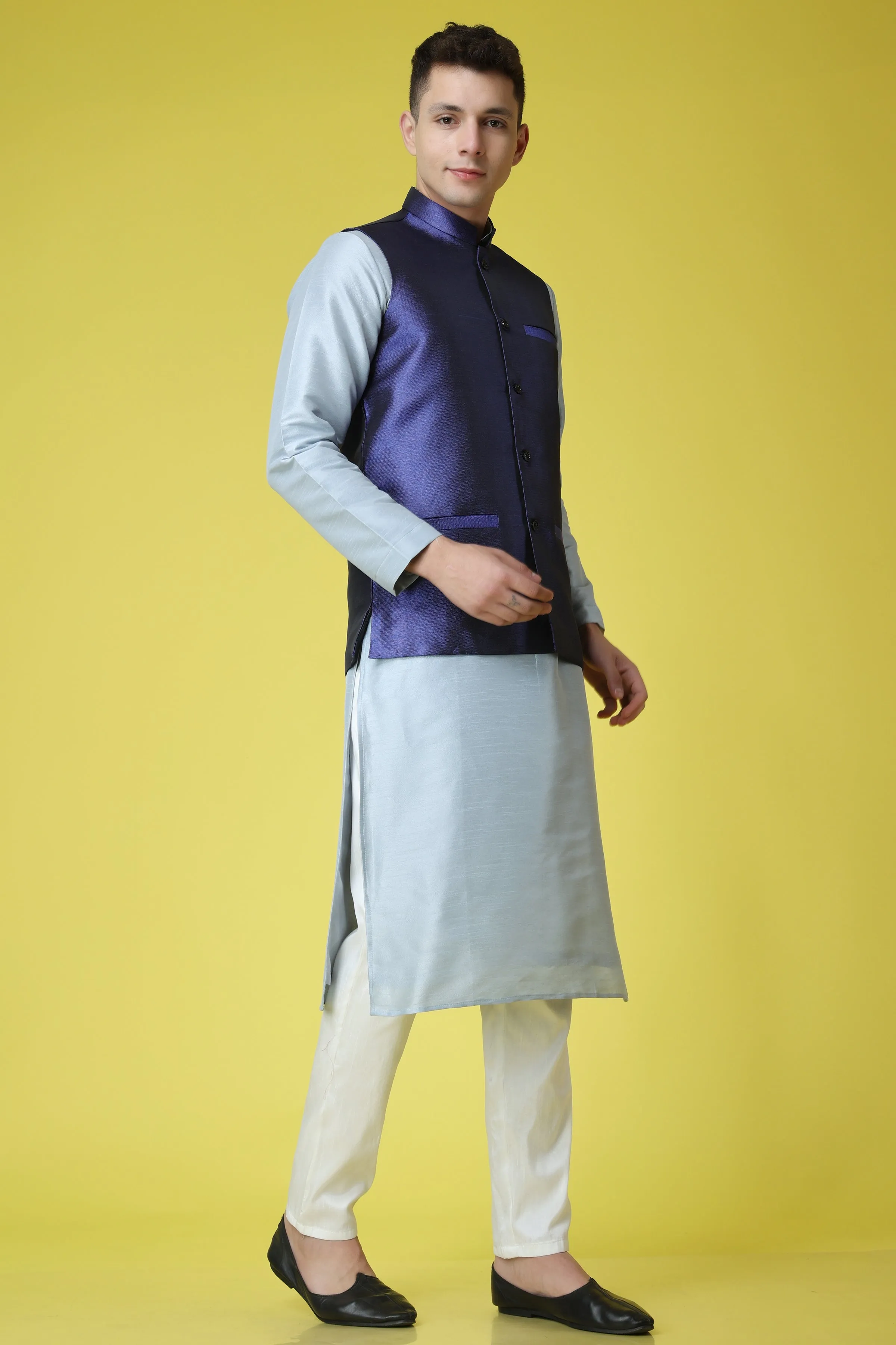 Glossy Blue Kurta Jacket Set