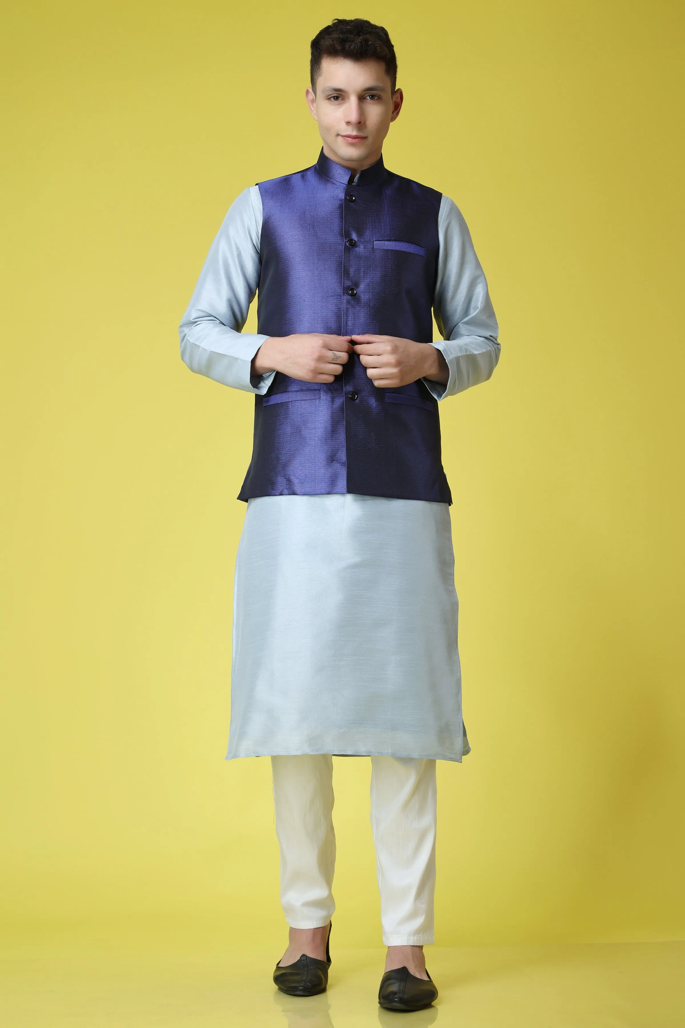 Glossy Blue Kurta Jacket Set